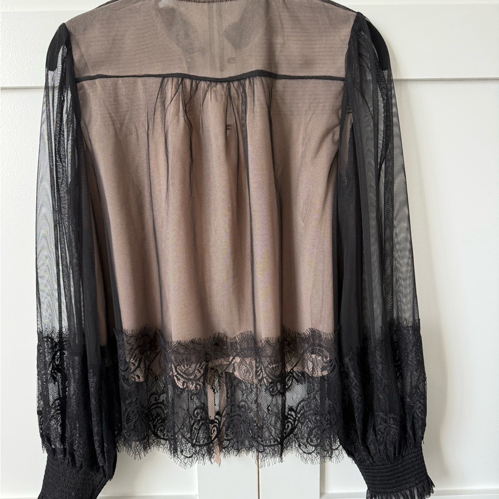 Anthropologie Layered Tulle Puff-Sleeve Lace Blouse - Picture 6 of 6